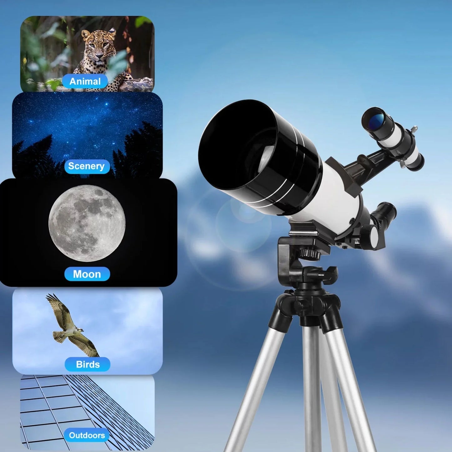 Telescope for Adults Astronomy, 300/70 Portable Refractor Telescope (15X-150X) with a Phone Adapter & Adjustable Tripod for Kids Astronomy Beginners, Xmas Birthday Gifts for Adults Kids