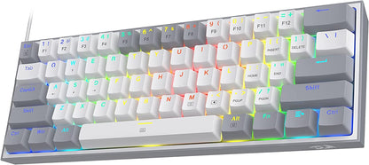 K617 Fizz 60% Wired RGB Gaming Keyboard, 61 Keys Compact Mechanical Keyboard W/White and Grey Color Keycaps, Linear Red Switch, Pro Driver/Software Supported