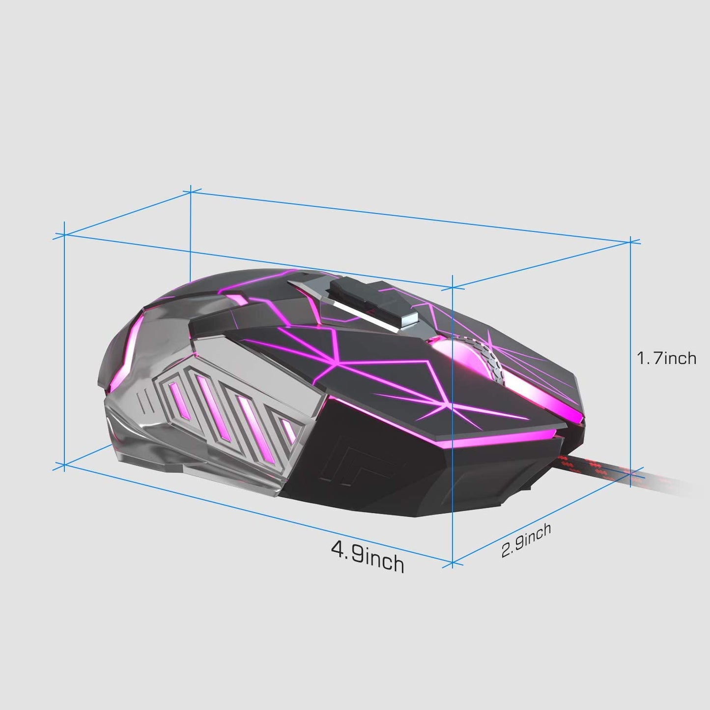 G10 Gaming Mouse Wired, 7 Colors Breathing LED Backlit Gaming Mouse, 6 Adjustable DPI (Up to 3200 DPI), Ergonomic Optical Computer Mouse with 7 Buttons for Windows PC Gamers