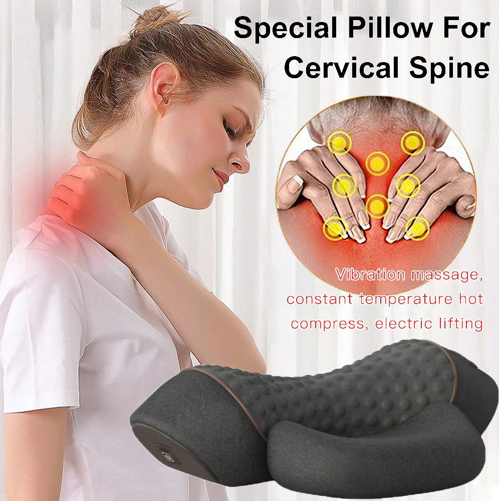 Electric Neck Massager Cervical Pillow Hot Compress Vibration Massage Neck Traction Relax Pillow Spine Support Massager Pillow