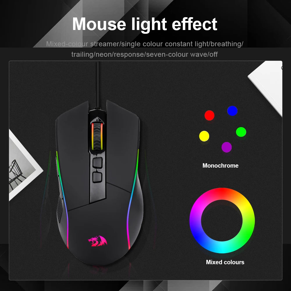 Lonewolf G105 RGB USB Wired Gaming Mouse 8000 DPI 8 Buttons Mice Programmable Ergonomic for Computer Laptop PC Gamer