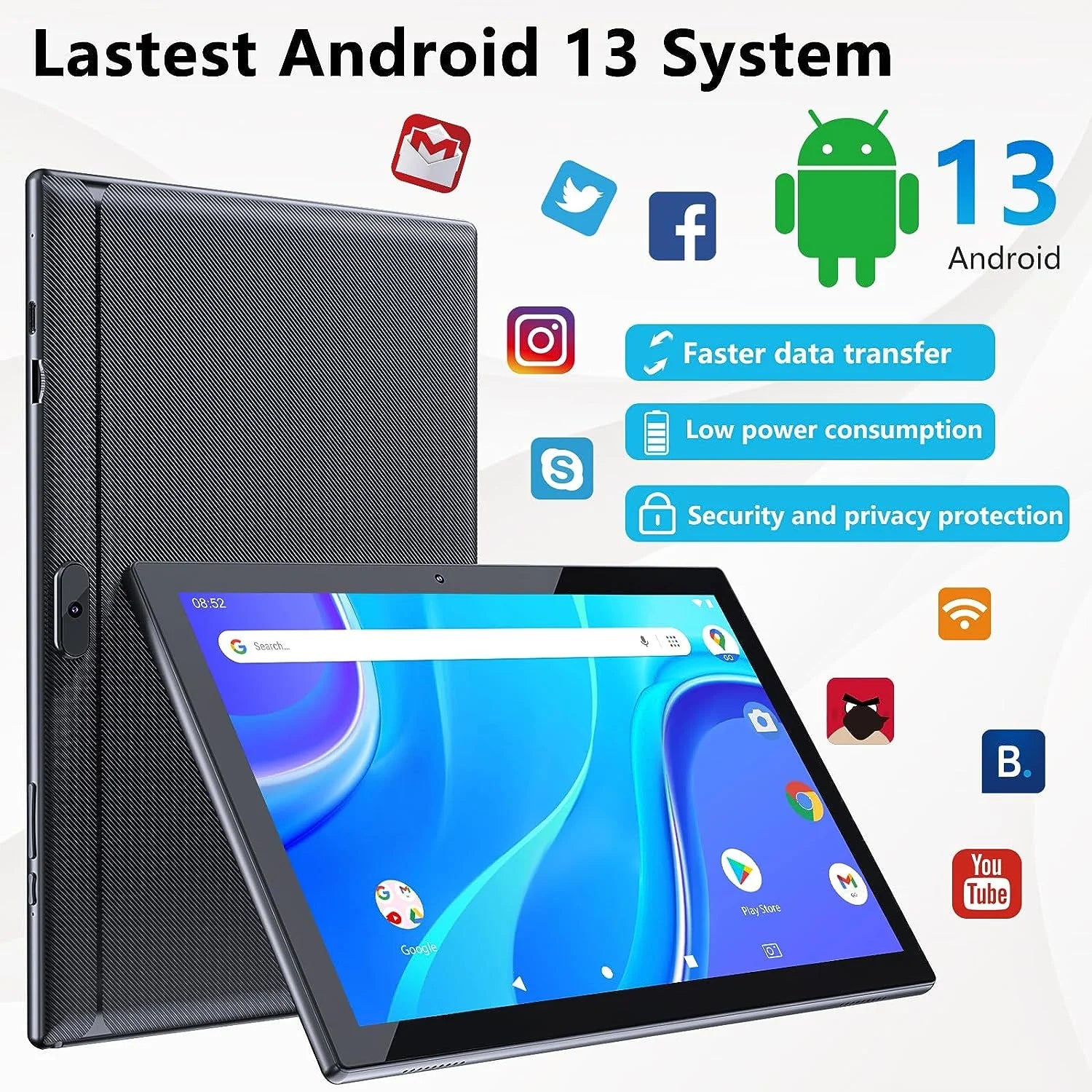 2024 Newest Android 13 Tablet 10 Inch, 12GB RAM 128GB ROM/1TB Expandable Tablet PC, 2 in 1 Tablets with Keyboard, Quad-Core 2.0Ghz CPU HD Screen, Google Certified 5G Wifi 6 BT 5.0, 8MP Camera Tableta